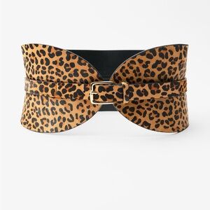 NWT Zara animal print leather belt Leopard print Cow furskin